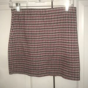 Red, white, and black plaid skirt
